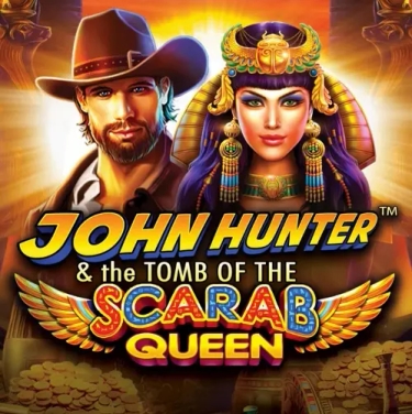 john hunter and egyptian scarab queen standing together 
