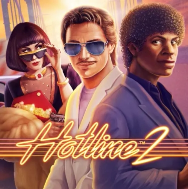 2 men and a woman elegantly dressed with hotline 2 in golden letters