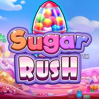 sugar rush written in pink letter with candies in the background