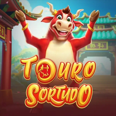 Touro Sortudo in text with a slot mascot behind it