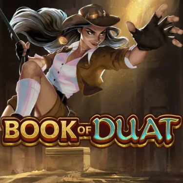 book of duat logo young female adventurer and book of duat logo
