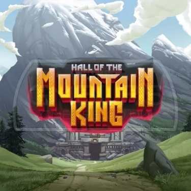 hall of the mountain king slot logo name of the slot in letters on a rocky mountain background