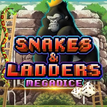 snakes and ladders megadice slot logo the name of the slot in red letters