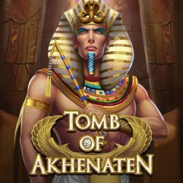 tomb of akhenaten slot logo egyptian pharaoh standing in temple