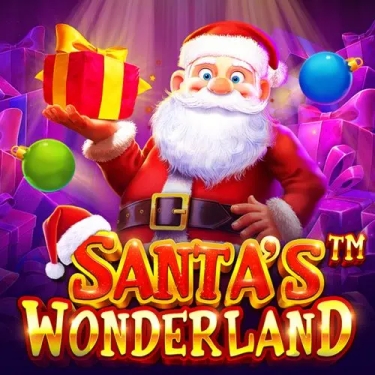 santas wantedland slot logo santa in red suit with presents