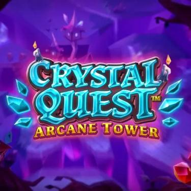 crystal quest in blue letters on a purple background