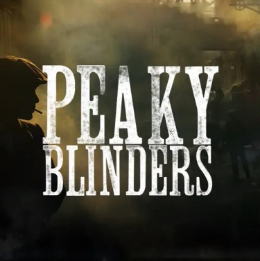 peaky blinders slot logo peaky blinders in white letters with a silhouette of a man in a dark