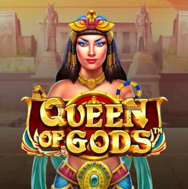queen of gods slot Egyptian queen standing in front Egyptian temple