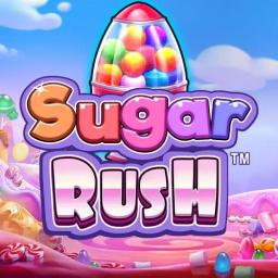 sugar rush written in pink letter with candies in the background