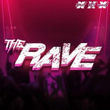 the rave in white letters on purple background
