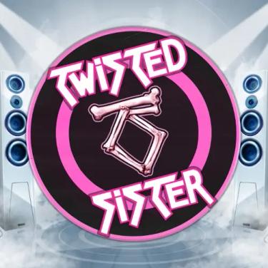 twisted sister written in pink and white letters