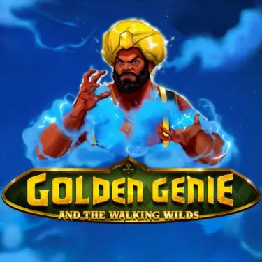 golden genie in a blue cloud 