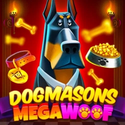 dogmasons megawoof black dog in suit and tie with dog treats in the background