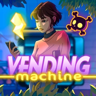 vending machine girl looking at the phone