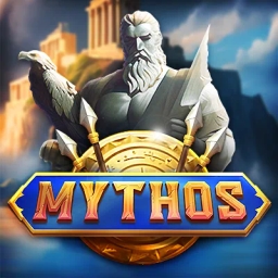 mythos popiplay mythos in text with statue of greek god in the background
